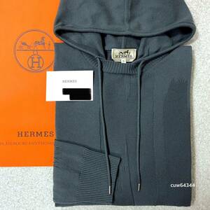 国内正規品 新品・未使用 Mサイズ Hermes エルメス H柄 ニット ウール パーカー グリーン×グレー系 ブランドタグ・ショップカード