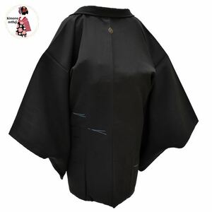 1円 羽織 正絹 黒羽織 一つ紋 松葉文様 身丈77.5cm 着物 同梱可 【kimonomtfuji】 1nfuji44142