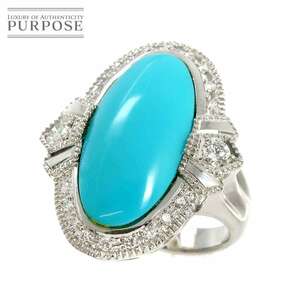 リング 7.5号 トルコ石 ダイヤ 0.38ct Pt プラチナ ターコイズ 指輪 【ソーティング付き】 Turquoise Ring 90220364