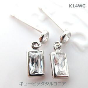 【送料無料】K14WGキュービックジルコニアデザインピアス■453099