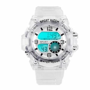 送料無料　未使用品　スケルトン　シルバー 透明 デジタルウォッチ　腕時計　ミリタリースポーツ水泳用ビッグウォッチファッション30m防水