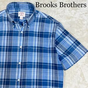 Brooks Brothers Red Fleece(ブルックスブラザーズ)半袖ボタンダウンシャツ チェック　ネイビーLサイズ 送料230円 