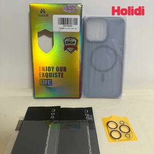 ST■ 未使用 Holidi MagSafe対応 iPhone 15 ProMax スマホケース ネイビー ブルー MagSafe フィルム付き カメラ保護フィルム ケース 箱入り