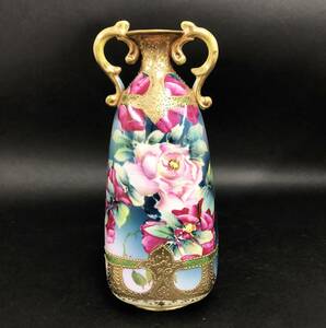 413【希少品】1891～1915年 オールドノリタケ 金盛上 両耳飾壺 花瓶 アンティーク ビンテージ フラワーベース 明治時代 大正時代 NIPPON