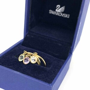 ◆SWAROVSKI スワロフスキー 3連リング ◆ ゴールドカラー 一粒カラーストーン レディース 指輪 ring accessory アクセサリー