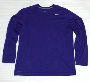 ☆NIKE.com ナイキ 長袖 Tシャツ サイズ L UK42/44 スポーツ ロング ティー DRI-FIT 紫色グレイGLAY 肩幅 約46身幅56袖丈67身丈73cm 約200g