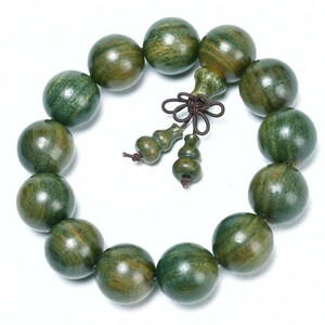 [EasternStar] アルゼンチン 緑檀 グリーン サンダルウッド ブレスレット 数珠 念珠 木珠 18mm 13玉 小孔 ひょうたん