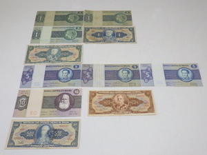 h4B051Z- ブラジル 旧紙幣 1.2.5.10.20.500 クルゼイロ 加刷 ピン札有 計11枚