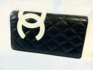 1円スタート☆【CHANEL】シャネル カンボン ラムスキン ウォレット ブラック ピンク COCOマーク 二つ折り 財布 質屋ユニオン 中古BC品