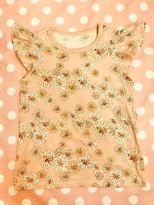 ユニクロ100サイズ「UT」ポール&ジョーコラボコレクションベビー半袖Tシャツ 袖フリル 3歳4歳女の子 ピンク花柄Tシャツ キッズブランドT