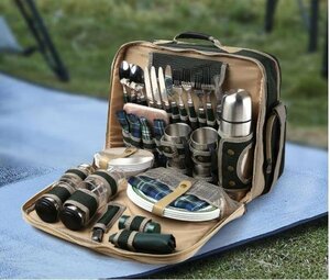 高品質！便利☆多人食器セット　37セット キャンプ　ピクニック　一式食器バッグ　携帯用多機能　保温バッグ