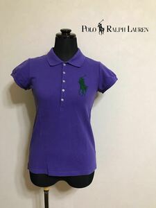 Polo Ralph Lauren ポロ ラルフローレン ビッグポニー ラインストーン 鹿の子 ポロシャツ ガールズサイズL(12-14) 半袖 パープル 紫