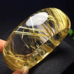 【華奢宝石】ゴールド キャッツアイ タイチン ルチル クォーツ バングル 天然 水晶 パワーストーン 金運 財運★内径59ｍｍ幅27ｍｍ証付 Z39