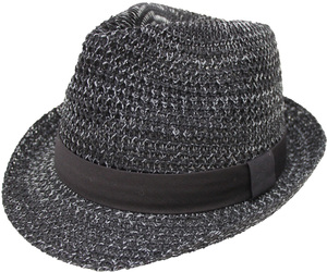 麦わら帽子 メンズ 大きいサイズ 帽子 ストローハット サイズ調節ベルト付 61cm対応 アゼ編みサーモハイバック★ブラック/グレー★新品