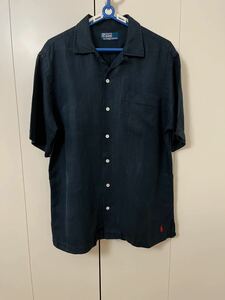 90s POLO by Ralph Lauren caldwell オープンカラーシャツ ブラック 黒 シルクコットン 開襟 ポロ ラルフローレン 半袖シャツ M L