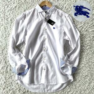 麻混/Lサイズ/未使用・タグ付 ●BURBERRY BLACK LABEL バーバリーブラックレーベル ワイシャツ ドレス リネン ホース刺繍ロゴ 3 メンズ 白