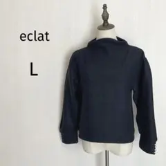 eclat☆トップス/L/ハイネック パールボタン ネイビー