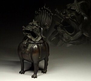 緑屋c■ 中国古玩　古銅 唐物　獅子 香炉　金工美術 時代物　i9/3-6954/29-5#60