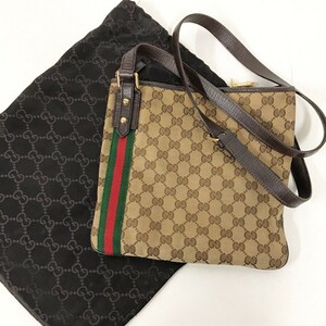 GUCCI グッチ シェリーライン トートバッグ ショルダー 肩掛け 斜め掛け クロスボディ GG柄 キャンバス レザー 元袋付【NF5848】