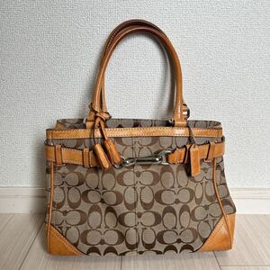 COACH コーチ レディース トートバッグ ハンドバッグ パーティーバッグ 総柄 シグネチャー柄 レザー ヌメ革 キャンバス ベージュ ブランド