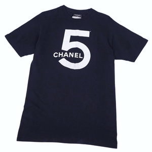 美品 Vintage シャネル CHANEL Tシャツ カットソー 半袖 ショートスリーブ ロゴ No.5 トップス レディース M～L相当 紺 cf04dm-rm08f09963