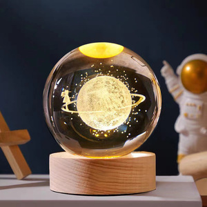 クリスタルボール ガラス玉 置物 LEDライト オブジェ 宇宙 惑星 3D