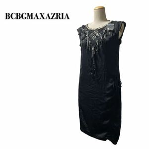 タグ付き BCBGMAXAZRIA ビーシービージーマックスアズリア ノースリーブ ワンピース ドレス パール ビジュー 黒ブラック XXS