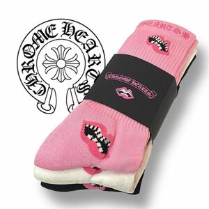 新品 CHROME HEARTS MATTY BOY SOCKS 3PK クロムハーツ マッティボーイ チョンパー リップ ソックス ピンク M 靴下 3セット 正規品