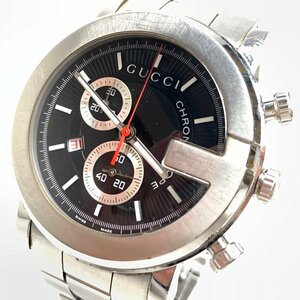 f001 Z4 40. グッチ GUCCI QZ 101M クロノ CHRONO 黒文字盤 メンズ腕時計 動作品