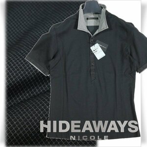 新品1円～★HIDEAWAYS NICOLE ハイダウェイ ニコル メンズ バーズアイ柄シルケット半袖ポロシャツ 46 M イタリアン ワイヤーカラー◆1580◆