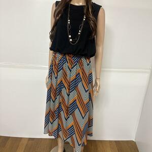 a8229☆SIMPLICITEシンプリシテェ☆春夏☆ライン柄×ブラックドッキング切替ロングマキシワンピース♪canmil