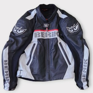 【希少XL】BRIK ベリック レーシングジャケット ライダース バイクウェア レザー 本革 パッド付き プロテクター ブラック レーサー メンズ