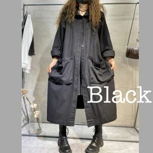 ロングコート パーカー コート フード シングルトレンチ ブラック 黒 フリーサイズ