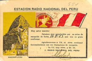 BCL★入手困難★希少マチュ・ピチュデザイン★ベリカード★ペルー国営放送★RADIO NACIONAL del PERU★南米★1957年 