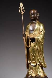 旧蔵 清 銅塗金 地蔵菩薩 仏像 造像 極細工 稀少珍品 古美術品 L0304
