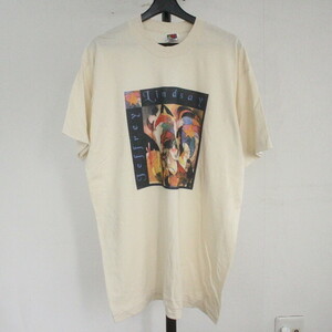 M357 90sビンテージ フルーツオブザルーム 半袖プリントTシャツ USA製■1990年代製 表記XLサイズ アイボリー アート アメカジ 古着 激安