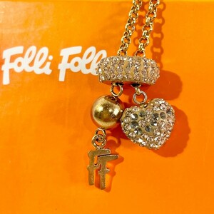 【1円～】正規品 箱付き フォリフォリ Folli Follie ネックレス ペンダント ラインストーン ゴールド系 付属品有り アクセサリー ハート