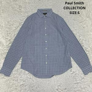 Paul Smith COLLECTION ポールスミス ホリゾンタルカラー チェック シャツ 長袖 カッタウェイ サイズS グレー