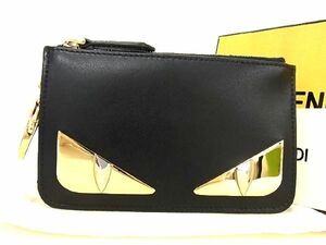 1円 ■極美品■FENDI フェンディ レザー バッグバグズ モンスター レザー コインケース コインパース 小銭入れ ブラック系 AS2508