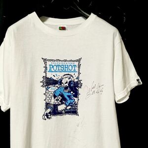 【90s POTSHOT ビンテージ サイン入り バンド Tシャツ】古着 レア USA製 日本 パンク スカ 白 FRUIT OF THE LOOM L バンT 音楽