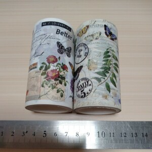 ★未使用★　マスキングテープ　草木、蝶、花の模様　幅7.5cm　シール　SHEIN