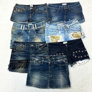 【デニムショートパンツ ミニスカート7点セット 】TRUE RELIGION トゥルーレリジョン MET USA製 コットン ジーンズ レディース 26インチ