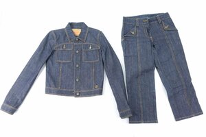 LOUIS VUITTON ルイヴィトン INVENTEUR TOILE DENIM セットアップ 上下 ジャケット パンツ 34 デニム インディゴ 系 黄色 ステッチ 3623-NA