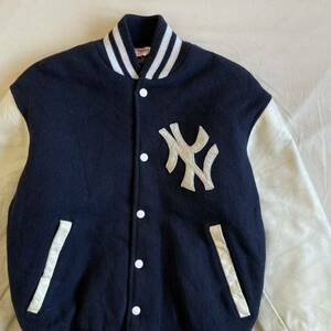 80s Yankees 袖レザー スタジャン USA製 ビンテージ Empire ウール ジャケット NY ニューヨーク ヤンキース MLB 70s 90s