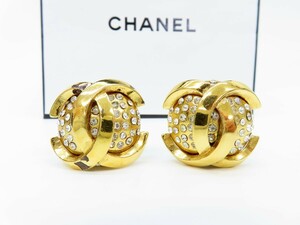 CHANEL シャネル◆ココマーク◆イヤリング◆ゴールド GP◆美品◆ラインストーン◆ヴィンテージ◆23 刻印◆1988年◆アクセサリー◆N7667