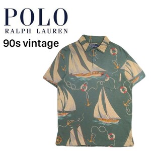 90s 当時物 名作 Polo Ralph Lauren セーリング ヨット 半袖ポロシャツ アロハシャツ ハワイアン ラルフローレン RRL ポロスポーツ 240577