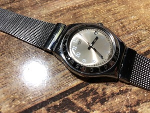 ヴィンテージ SWATCH スウォッチ IRONY AG1999 デイト シャンパン系文字盤 SSメッシュブレス クオーツ ユニセックス 腕時計