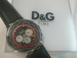 管理NO.854★DOLCE&GABBANA ドルチェ＆ガッバーナ D&G TIME UNIQUE/腕時計 クロノグラフ クオーツ 電池式 ステンレス ブラックレザー★