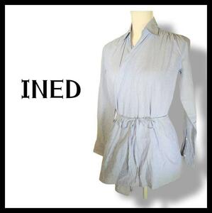 【送料無料】INED イネド ストライプ シャツ チュニック 水色 収納 ファッション