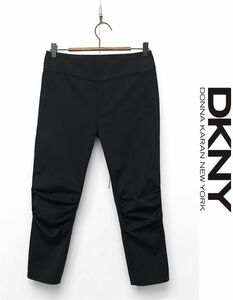 D404/美品 DKNY イージーパンツ ストレッチ 立体裁断 ウエストゴム ナイロン 4 M～L 黒